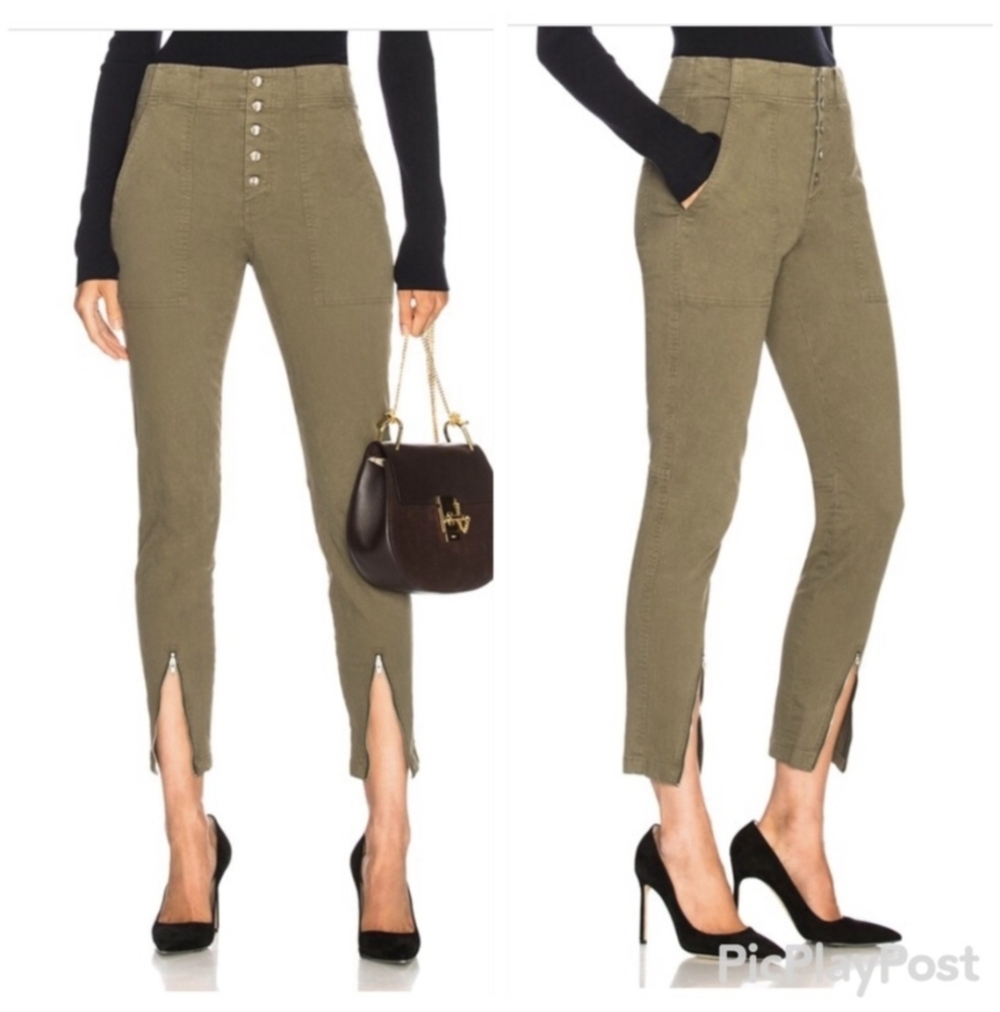 A.L.C. Ezra Olive Green Button Up Highwaisted Cotton Stretch Blend Pants(4)